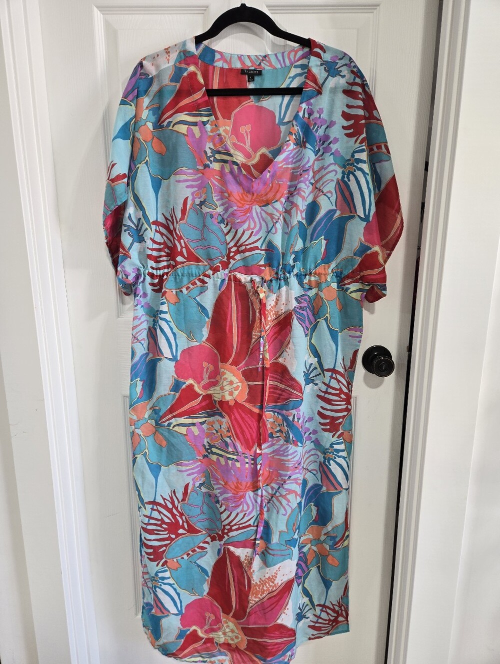 Women's Talbots Floral Swim Coverup Dress Size L Blue Pink
